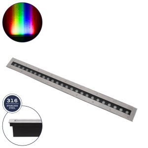 UNDERGROUND-REMVI 90195 Χωνευτή Μπάρα Φωτισμού Wall Washer LED 24W 2040lm 10° DC 24V Αδιάβροχο IP68 RGBW Dimmable DMX512 – Ανοξείδωτο Ατσάλι 304 – Μ100 x Π9 x Υ7.2cm/ Μ98.2 x Π7.6cm – 3 Χρόνια Εγγύηση