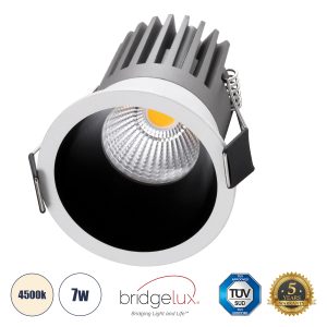 MICRO-B 60240 Χωνευτό LED Spot Downlight TrimLess Φ6cm 7W 910lm 38° AC 220-240V IP20 Φ6 x Υ7.8cm – Στρόγγυλο – Λευκό με Μαύρο Κάτοπτρο – Φυσικό Λευκό 4500K – Bridgelux COB – 5 Years Warranty