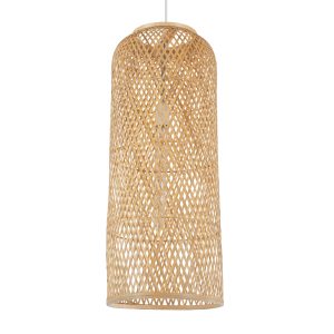 CALERO 01711 Boho Κρεμαστό Φωτιστικό Πλέγμα Μονόφωτο 1 x E27 IP20 Μπεζ Ξύλο – Μ30 x Π30 x Υ70cm