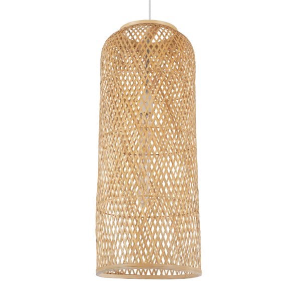 CALERO 01711 Boho Κρεμαστό Φωτιστικό Πλέγμα Μονόφωτο 1 x E27 IP20 Μπεζ Ξύλο - Μ30 x Π30 x Υ70cm