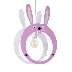 BUNNY 61577 Παιδικό Κρεμαστό Φωτιστικό Φιγούρα Μονόφωτο 1 x E27 IP20 Ροζ & Άσπρο Πλαστικό – Μ27.2 x Π15.5 x Υ40cm