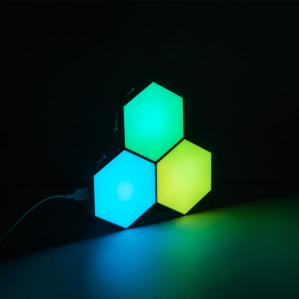 DIGIOCTA 90447 Σετ 3 Ψηφιακων LED RGB Φωτιστικών Κυψελών με Ψηφιακό Controller με WiFi Smart APP & Ασύρματο Χειριστήριο RF 2.4Ghz - LED SMD 5050 4.5W/Σετ 42PIXEL/Σετ 360lm/Σετ 120° DC 5V με USB 2.0 IP20 Πολύχρωμο RGB - Dimmable - Μ10.5 x Π10.5 x Υ3cm