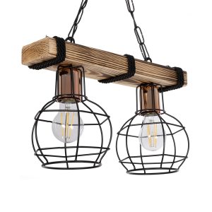 STARLO 201-0005 Vintage Κρεμαστό Φωτιστικό Ράγα Δίφωτο 2 x E27 IP20 Μπεζ Ξύλο με Μαύρο Μέταλλο – Μ40 x Π15x Υ65cm