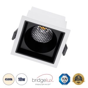 PLUTO-M 60270 Χωνευτό LED Spot Downlight TrimLess Μ8.4xΠ8.4cm 10W 1300lm 38° AC 220-240V IP20 Μ8.4 x Π8.4 x Υ5.9cm – Τετράγωνο – Λευκό με Μαύρο Κάτοπτρο & Anti-Glare HoneyComb – Φυσικό Λευκό 4500K – Bridgelux COB – 5 Years Warranty