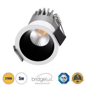 MICRO-S 60235 Χωνευτό LED Spot Downlight TrimLess Φ4cm 5W 625lm 38° AC 220-240V IP20 Φ4 x Υ5.9cm – Στρόγγυλο – Λευκό με Μαύρο Κάτοπτρο – Θερμό Λευκό 2700K – Bridgelux COB – 5 Years Warranty
