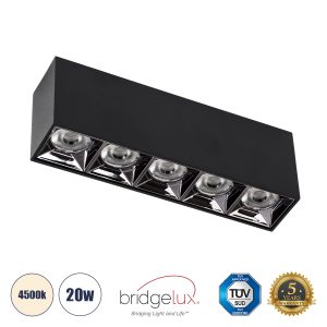 LUMINAR SUPERIOR 60328 Επιφανειακό LED Spot Downlight TrimLess 20W 2800lm 36° AC 220-240V IP20 Μ19.5 x Π4.2 x Υ6.6cm – Μαύρο με Κάτοπτρο Χρωμίου – Φυσικό Λευκό 4500K – Bridgelux High Lumen Chip Gen2 – TÜV Certified Driver – 5 Years Warranty