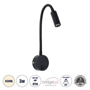 GOOSE 60878 Μοντέρνο Φωτιστικό Τοίχου – Απλίκα Ξενοδοχείου Bed Side LED 3W 300lm 36° AC 220-240V – Reading Light – Μ6.5 x Π15 x Υ24.5cm – Φυσικό Λευκό 4500K – Μαύρο – 3 Xρόνια Εγγύηση