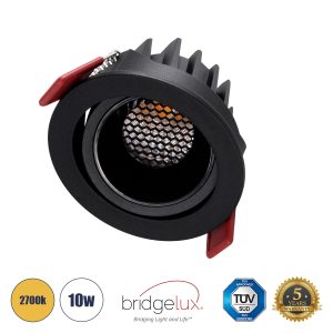 LEO-R 60287 Χωνευτό LED Spot Downlight TrimLess Φ8.5cm 10W 1250lm 38° AC 220-240V IP20 Φ8.5 x Υ6.6cm – Στρόγγυλο – Κινούμενο – Μαύρο & Anti-Glare HoneyComb – Θερμό Λευκό 2700K – Bridgelux COB – 5 Years Warranty
