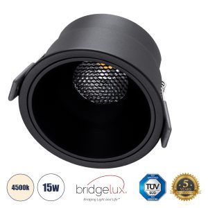 PLUTO-B 60262 Χωνευτό LED Spot Downlight TrimLess Φ10.4cm 15W 1950lm 38° AC 220-240V IP20 Φ10.4 x Υ6.5cm – Στρόγγυλο – Μαύρο & Anti-Glare HoneyComb – Φυσικό Λευκό 4500K – Bridgelux COB – 5 Years Warranty