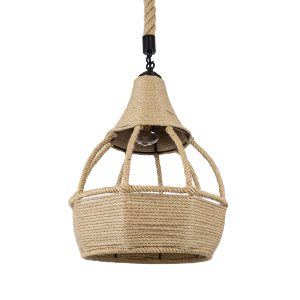 KUBRIC 01605 Boho Κρεμαστό Φωτιστικό Καμπάνα Μονόφωτο 1 x E27 IP20 Μπεζ Σχοινί – Μ30 x Π30 x Y40cm