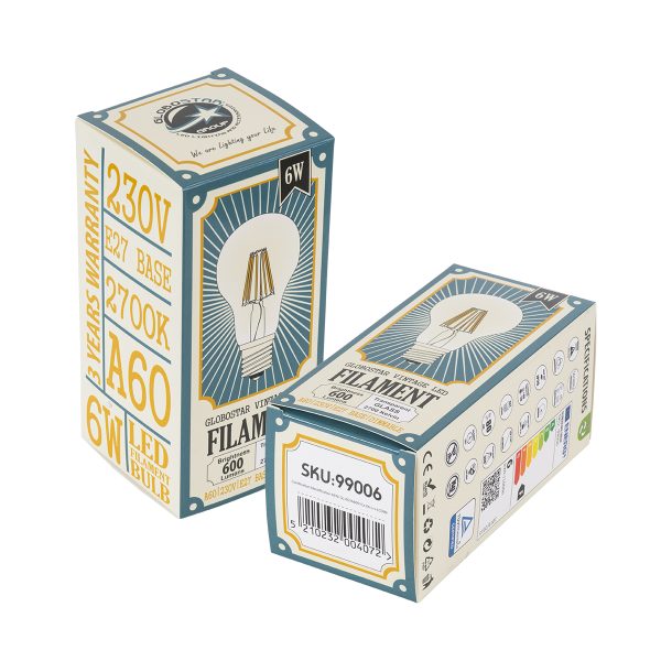 99006 Λάμπα LED Long Filament E27 A60 Γλόμπος 6W 600lm 360° AC 220-240V IP20 Φ6 x Υ10.5cm Θερμό Λευκό 2700K με Διάφανο Γυαλί - Dimmable - 3 Χρόνια Εγγύηση - Image 5