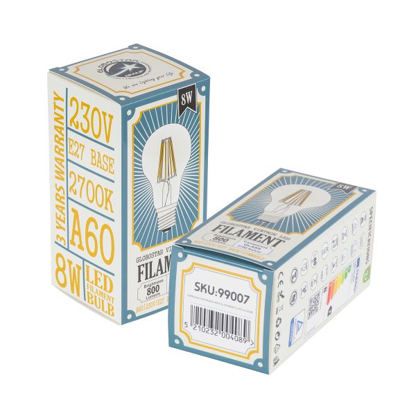 99007 Λάμπα LED Long Filament E27 A60 Γλόμπος 8W 800lm 360° AC 220-240V IP20 Φ6 x Υ10.5cm Θερμό Λευκό 2700K με Διάφανο Γυαλί - Dimmable - 3 Χρόνια Εγγύηση - Image 5