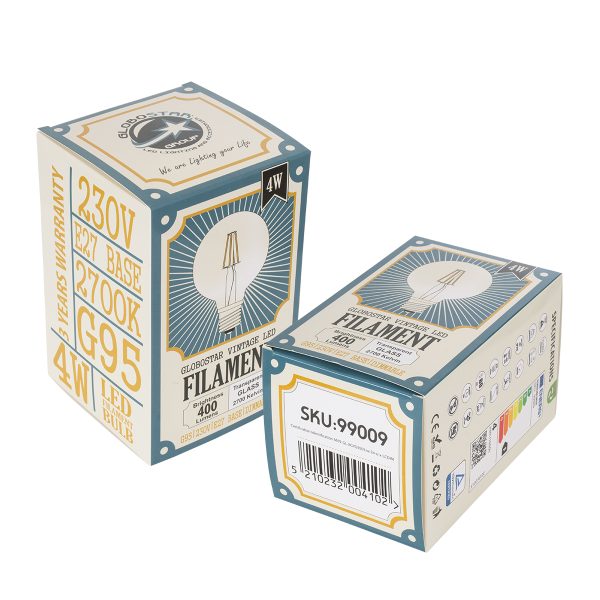 99009 Λάμπα LED Long Filament E27 G95 Γλόμπος 4W 400lm 360° AC 220-240V IP20 Φ9.5 x Υ13.5cm Θερμό Λευκό 2700K με Διάφανο Γυαλί - Dimmable - 3 Years Warranty - Image 5