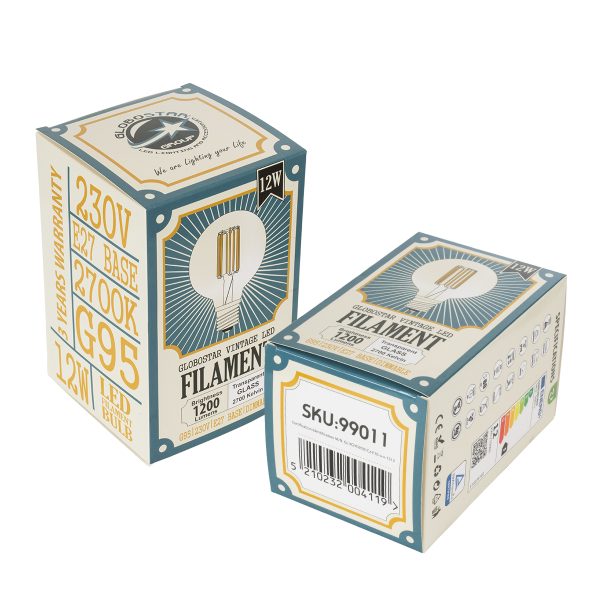 99011 Λάμπα LED Long Filament E27 G95 Γλόμπος 12W 1200lm 360° AC 220-240V IP20 Φ9.5 x Υ13.5cm Θερμό Λευκό 2700K με Διάφανο Γυαλί - Dimmable - 3 Years Warranty - Image 5