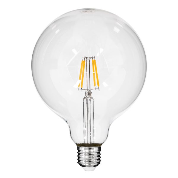 99012 Λάμπα LED Long Filament E27 G125 Γλόμπος 4W 400lm 360° AC 220-240V IP20 Φ12.5 x Υ18cm Θερμό Λευκό 2700K με Διάφανο Γυαλί - Dimmable - 3 Years Warranty