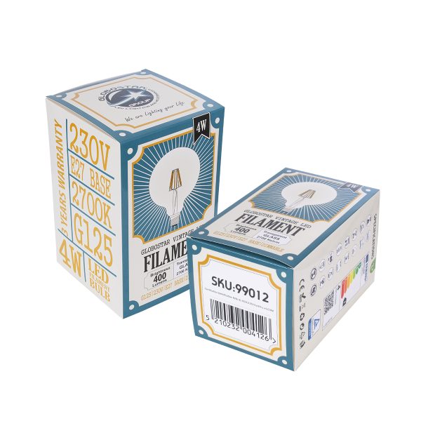 99012 Λάμπα LED Long Filament E27 G125 Γλόμπος 4W 400lm 360° AC 220-240V IP20 Φ12.5 x Υ18cm Θερμό Λευκό 2700K με Διάφανο Γυαλί - Dimmable - 3 Years Warranty - Image 5