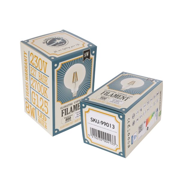 99013 Λάμπα LED Long Filament E27 G125 Γλόμπος 8W 800lm 360° AC 220-240V IP20 Φ12.5 x Υ18cm Θερμό Λευκό 2700K με Διάφανο Γυαλί - Dimmable - 3 Years Warranty - Image 5