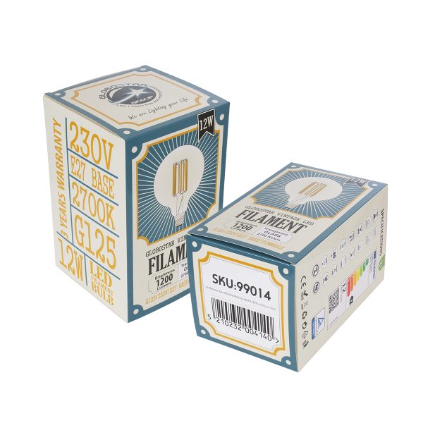 99014 Λάμπα LED Long Filament E27 G125 Γλόμπος 12W 1200lm 360° AC 220-240V IP20 Φ12.5 x Υ18cm Θερμό Λευκό 2700K με Διάφανο Γυαλί - Dimmable - 3 Years Warranty - Image 5