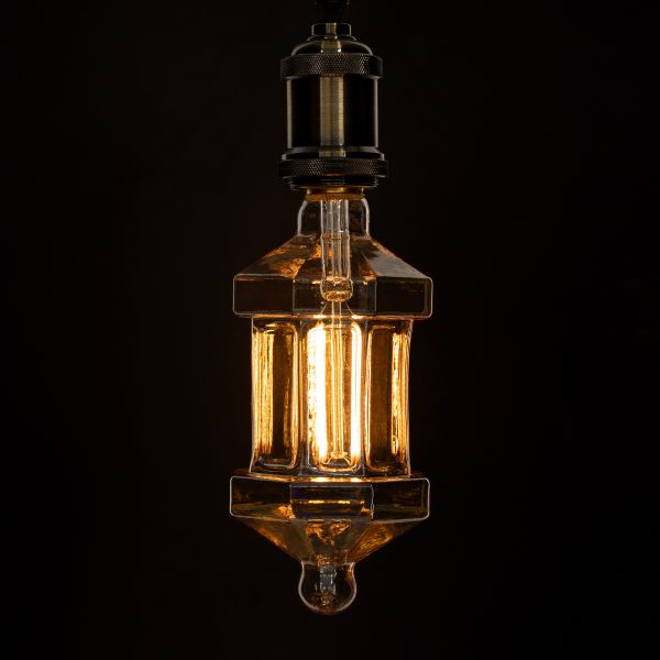 99026 Λάμπα LED Long Filament E27 FT95 LANTERN Γλόμπος 8W 650lm 360° AC 220-240V IP20 Φ9.5 x Υ21.5cm Ultra Θερμό Λευκό 2200K με Μελί Γυαλί - Dimmable - 3 Years Warranty - Image 4
