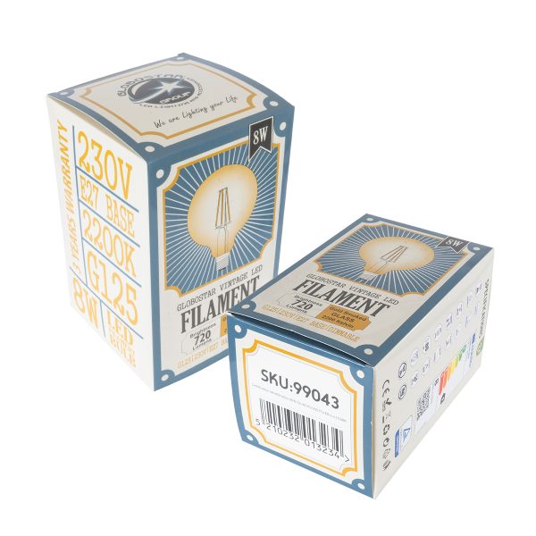 99043 Λάμπα LED Long Filament E27 G125 Γλόμπος 8W 720lm 360° AC 220-240V IP20 Φ12.5 x Υ18cm Ultra Θερμό Λευκό 2200 K με Μελί Γυαλί Dimmable - 3 Χρόνια Εγγύηση - Image 5