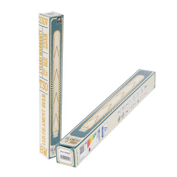 99050 Λάμπα LED Long Filament E27 T30 Σωλήνας 8W 720lm 360° AC 220-240V IP20 Φ3 x Υ30cm Ultra Θερμό Λευκό 2200K με Μελί Γυαλί - Dimmable - 3 Years Warranty - Image 5