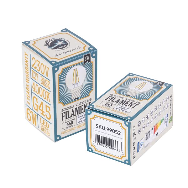 99052 Λάμπα LED Long Filament E27 G45 Γλομπάκι 6W 660lm 360° AC 220-240V IP20 Φ4.5 x Υ7.5cm Φυσικό Λευκό 4000K με Διάφανο Γυαλί - Dimmable - 3 Years Warranty - Image 5
