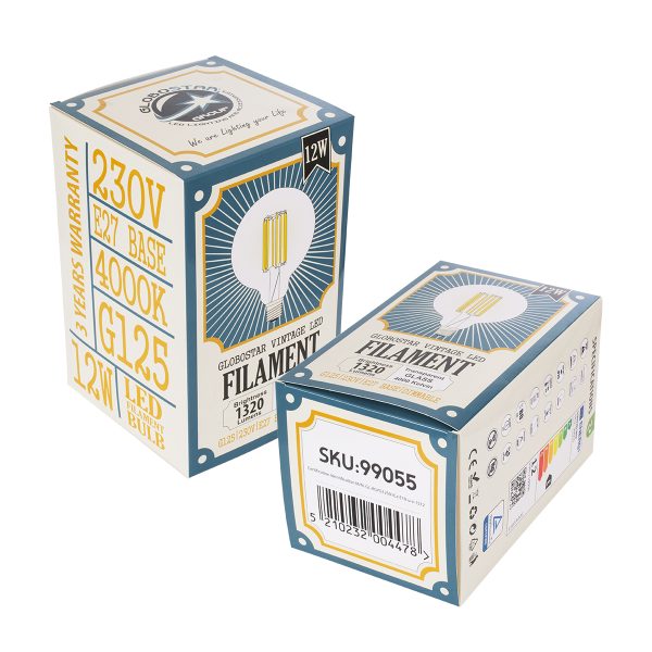 99055 Λάμπα LED Long Filament E27 G125 Γλόμπος 12W 1320lm 360° AC 220-240V IP20 Φ12.5 x Υ18cm Φυσικό Λευκό 4000K με Διάφανο Γυαλί - Dimmable - 3 Years Warranty - Image 5
