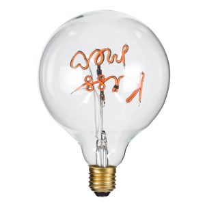 99256 Λάμπα LED Ultra Thin Soft S Spiral Letter Filament E27 G125 KISS ME Γλόμπος 4W 340lm 360° AC 220-240V IP20 Φ12.5 x Υ18cm Ροζ με Διάφανο Γυαλί – Dimmable – 3 Χρόνια Εγγύηση