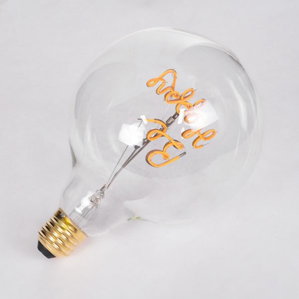 99258 Λάμπα LED Ultra Thin Soft S Spiral Letter Filament E27 G125 BE HAPPY Γλόμπος 4W 340lm 360° AC 220-240V IP20 Φ12.5 x Υ18cm Ultra Θερμό Λευκό 2200K με Διάφανο Γυαλί - Dimmable - 3 Years Warranty - Image 4
