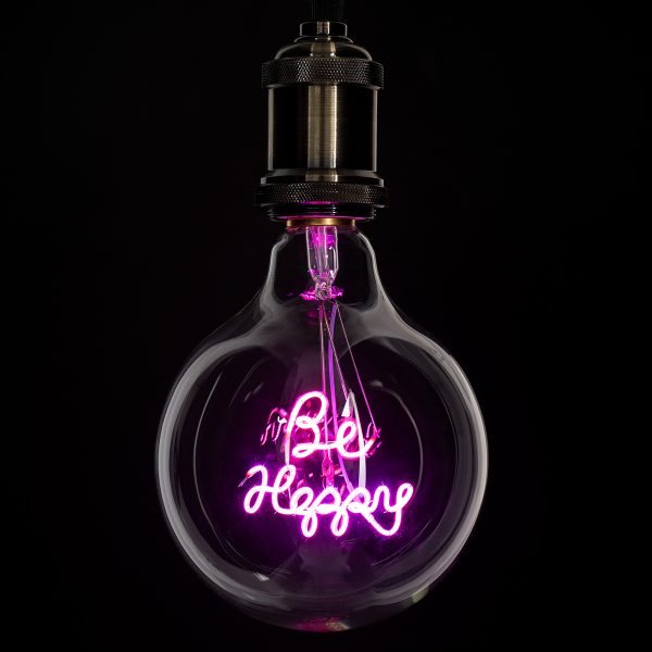 99259 Λάμπα LED Ultra Thin Soft S Spiral Letter Filament E27 G125 BE HAPPY Γλόμπος 4W 340lm 360° AC 220-240V IP20 Φ12.5 x Υ18cm Ροζ με Διάφανο Γυαλί - Dimmable - 3 Years Warranty