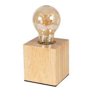 WOODBOX 99405 Μοντέρνο Επιτραπέζιο Φωτιστικό Πορτατίφ Μονόφωτο 1 x E27 IP20 Μπεζ Ξύλο – Μ7.6 x Π7.6 x Υ8.2cm
