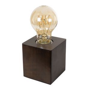 WOODBOX 99406 Μοντέρνο Επιτραπέζιο Φωτιστικό Πορτατίφ Μονόφωτο 1 x E27 IP20 Καφέ Ξύλο – M8 x Π8 x Υ8cm