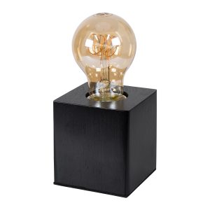 WOODBOX 99407 Μοντέρνο Επιτραπέζιο Φωτιστικό Πορτατίφ Μονόφωτο 1 x E27 IP20 Μαύρο Ξύλο – Μ7.6 x Π7.6 x Υ8.2cm