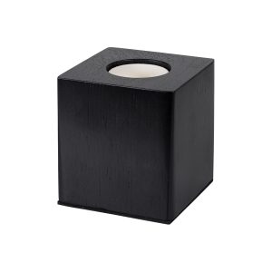 WOODBOX 99407 Μοντέρνο Επιτραπέζιο Φωτιστικό Πορτατίφ Μονόφωτο 1 x E27 IP20 Μαύρο Ξύλο – Μ7.6 x Π7.6 x Υ8.2cm