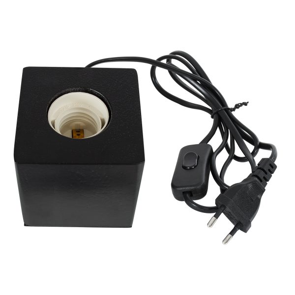 WOODBOX 99407 Μοντέρνο Επιτραπέζιο Φωτιστικό Πορτατίφ Μονόφωτο 1 x E27 IP20 Μαύρο Ξύλο - Μ7.6 x Π7.6 x Υ8.2cm - Image 3