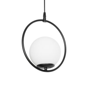 CIRCLE 201-0075 Vintage Κρεμαστό Φωτιστικό  Μονόφωτο Μπάλα  1 x E27 IP20 Μαύρο Μέταλλο με Λευκό Γυαλί – Μ26 x Π26 x Υ29cm