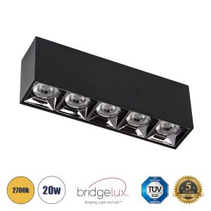 LUMINAR SUPERIOR 60329 Επιφανειακό LED Spot Downlight TrimLess 20W 2700lm 36° AC 220-240V IP20 Μ19.5 x Π4.2 x Υ6.6cm – Μαύρο με Κάτοπτρο Χρωμίου – Θερμό Λευκό 2700K – Bridgelux High Lumen Chip Gen2 – TÜV Certified Driver – 5 Years Warranty