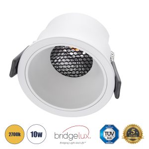 PLUTO-M 60255 Χωνευτό LED Spot Downlight TrimLess Φ8.4cm 10W 1250lm 38° AC 220-240V IP20 Φ8.4 x Υ5.9cm – Στρόγγυλο – Λευκό & Anti-Glare HoneyComb – Θερμό Λευκό 2700K – Bridgelux COB – 5 Years Warranty