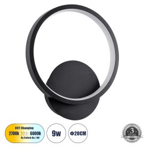 TED 61070 Φωτιστικό Τοίχου – Απλίκα Design LED CCT 9W 1080lm 300° AC 220-240V – Εναλλαγή Φωτισμού μέσω Διακόπτη On/Off All In One Ψυχρό 6000k+Φυσικό 4500k+Θερμό 2700k Μ20 x Π5.5 x Υ23cm – Μαύρο