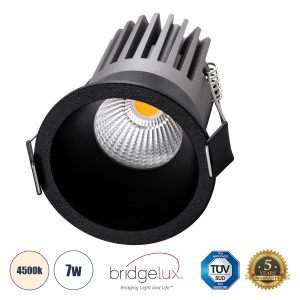 MICRO-B 60244 Χωνευτό LED Spot Downlight TrimLess Φ6cm 7W 910lm 38° AC 220-240V IP20 Φ6 x Υ7.8cm – Στρόγγυλο – Μαύρο – Φυσικό Λευκό 4500K – Bridgelux COB – 5 Years Warranty