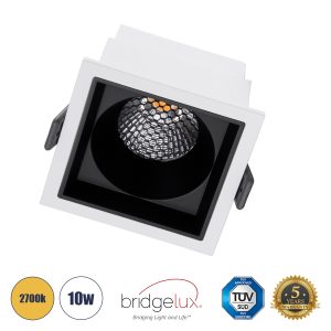 PLUTO-M 60271 Χωνευτό LED Spot Downlight TrimLess Μ8.4xΠ8.4cm 10W 1250lm 38° AC 220-240V IP20 Μ8.4 x Π8.4 x Υ5.9cm – Τετράγωνο – Λευκό με Μαύρο Κάτοπτρο & Anti-Glare HoneyComb – Θερμό Λευκό 2700K – Bridgelux COB – 5 Years Warranty