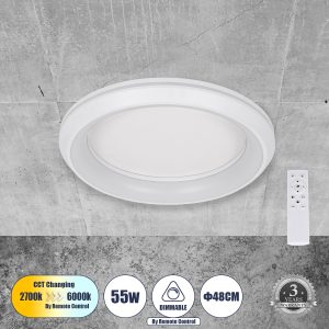 MELINA 61041 Πλαφονιέρα Οροφής Κύκλος LED CCT 55W 6376lm 120° AC 220-240V – Εναλλαγή Φωτισμού μέσω Τηλεχειριστηρίου All In One Ψυχρό Λευκό 6000k+Φυσικό Λευκό 4500k+Θερμό Λευκό 2700k Dimmable Φ48cm – Λευκό – 3 Years Warranty