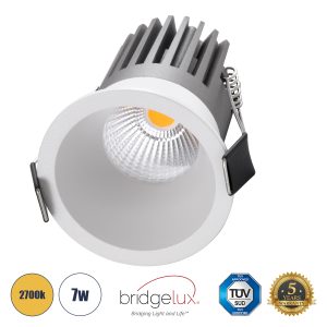 MICRO-B 60243 Χωνευτό LED Spot Downlight TrimLess Φ6cm 7W 875lm 38° AC 220-240V IP20 Φ6 x Υ7.8cm – Στρόγγυλο – Λευκό – Θερμό Λευκό 2700K – Bridgelux COB – 5 Years Warranty