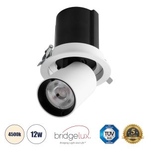 VIRGO-M 60306 Χωνευτό LED Spot Downlight TrimLess Φ11cm 12W 1560lm 36° AC 220-240V IP20 Φ11cm x Υ11.5cm – Στρόγγυλο – Λευκό με Μαύρο Κάτοπτρο – Φυσικό Λευκό 4500K – Bridgelux COB – 5 Years Warranty