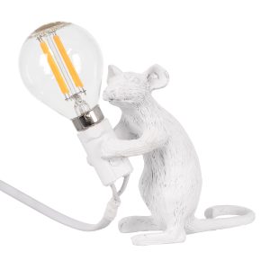 MOUSE 00679 Vintage Επιτραπέζιο Φωτιστικό Πορτατίφ Μονόφωτο 1 x E12 IP20 Λευκό Πλαστικό – Μ12 x Π4 x Υ10cm