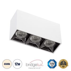 LUMINAR SUPERIOR 60326 Επιφανειακό LED Spot Downlight TrimLess 12W 1680lm 36° AC 220-240V IP20 Μ11.8 x Π4.2 x Υ6.6cm – Λευκό με Κάτοπτρο Χρωμίου – Φυσικό Λευκό 4500K – Bridgelux High Lumen Chip Gen2 – TÜV Certified Driver – 5 Years Warranty