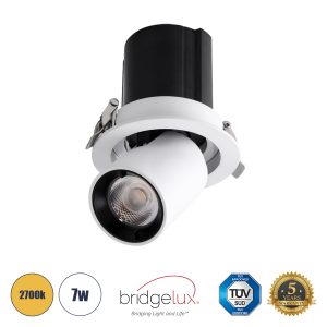 VIRGO-S 60303 Χωνευτό LED Spot Downlight TrimLess Φ9cm 7W 875lm 36° AC 220-240V IP20 Φ9cm x Υ9cm – Στρόγγυλο – Λευκό με Μαύρο Κάτοπτρο – Θερμό Λευκό 2700K – Bridgelux COB – 5 Years Warranty