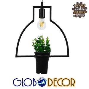 FLOWERPOT 10001209 Μοντέρνο Κρεμαστό Φωτιστικό Ανάρτηση Μονόφωτο 1 x E27 IP20 Μαύρο Μέταλλο με Πράσινο Πλαστικό – Μ34 x Π34 x Y34cm