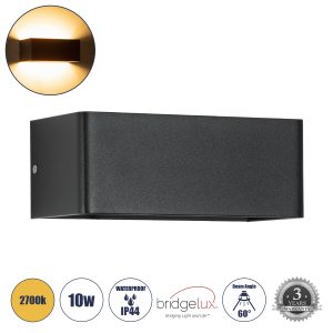 CIRCOA 60544 Φωτιστικό Τοίχου – Απλίκα Αρχιτεκτονικού Φωτισμού Εσωτερικού/Εξωτερικού Χώρου Up & Down LED 10W 1080lm 60° AC 220-240V IP44 Μ20 x Π8 x Υ10cm – Θερμό Λευκό 2700K – Μαύρο – Bridgelux Chip – 3 Years Warranty