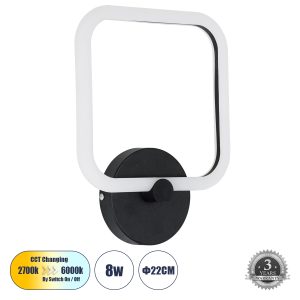 ELIZA 61343 Φωτιστικό Τοίχου – Απλίκα Design LED CCT 8W 960lm 360° AC 220-240V – Εναλλαγή Φωτισμού μέσω Διακόπτη On/Off All In One Ψυχρό 6000k+Φυσικό 4500k+Θερμό 2700k Μ22 x Π5 x Υ28.5cm – Μαύρο – 3 Years Warranty